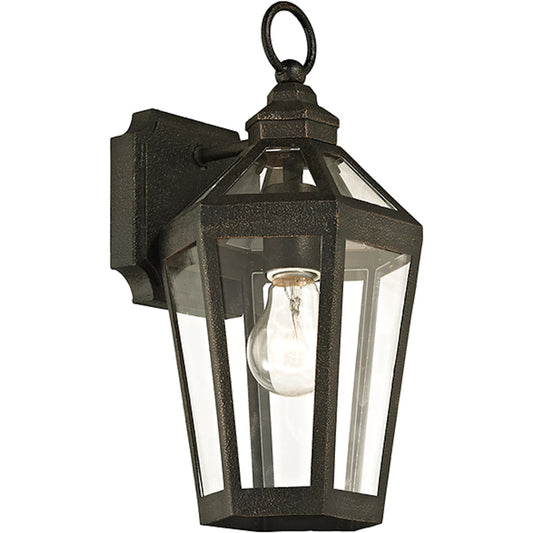 Calabasas Wall Lantern by Troy in vintage bronze. Made from hand worked iron in a traditional style.