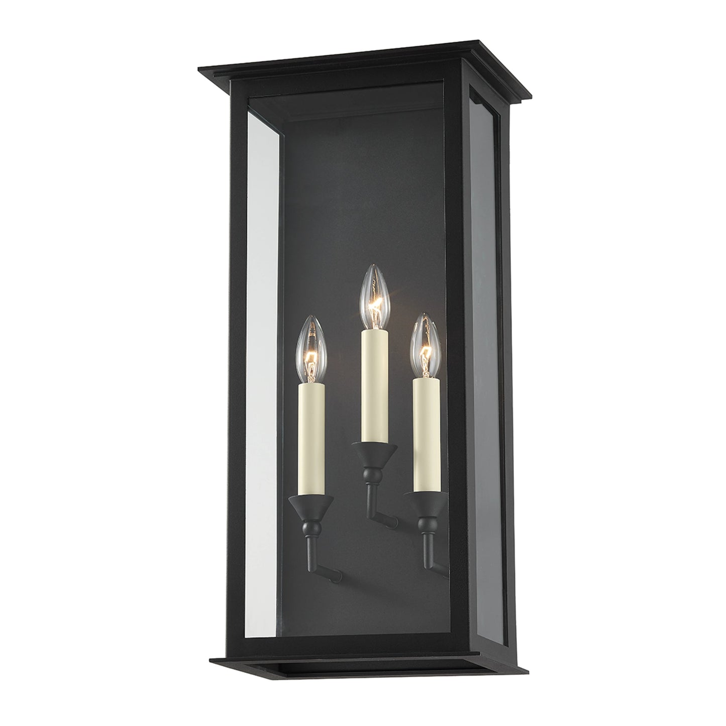 002 SI-2030140 | Additional Silo | Chauncey 3 Light Exterior Wall Sconce by Troy in textured black. Made from steel in a modern style.