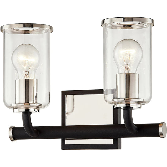 Aeon Bath and Vanity Light by Troy in textured black, polish nickel. Made from hand worked iron in a traditional style.