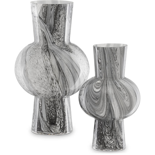 Stormy Sky Glass Vase by Currey and Company in black, white. Made from mouth blown glass in a transitional style.