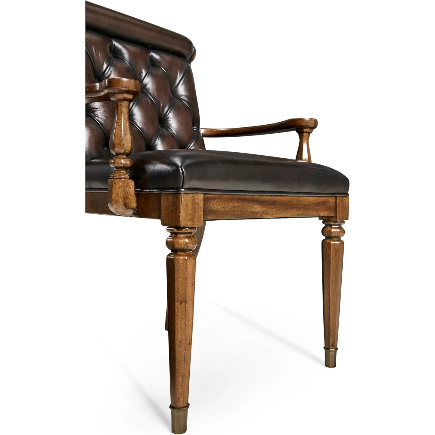 008 SI-2446829 | Closeup | Viceroy Arm Chair by Jonathan Charles in viceroy brown santos. Made from local mahogany, leather, brass in a unique style.