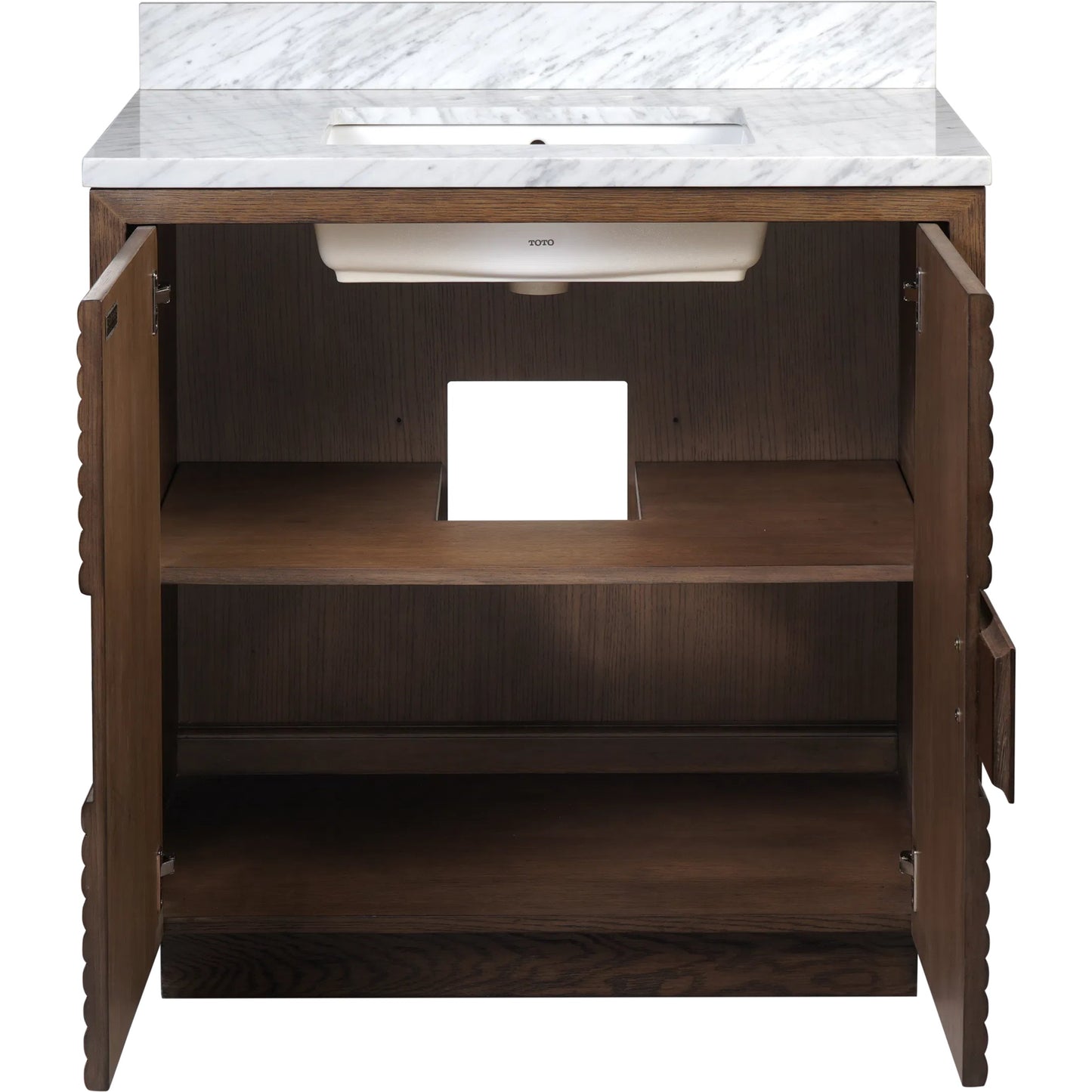 005 SI-2387099 | Additional Silo | Morombe 36" Marble Vanity with Undermount Sink by Currey and Company in cocoa, white. Made from oak solids, veneers, carrara marble, vitreous china in a unique style.