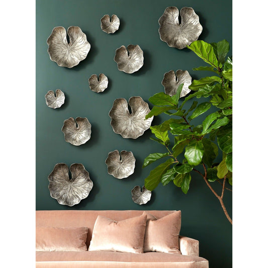 Lotus Leaf Wall Tiles (Set of 3) by Phillips Collection in silver, black and aluminum. Made from metal in a eclectic & global style.