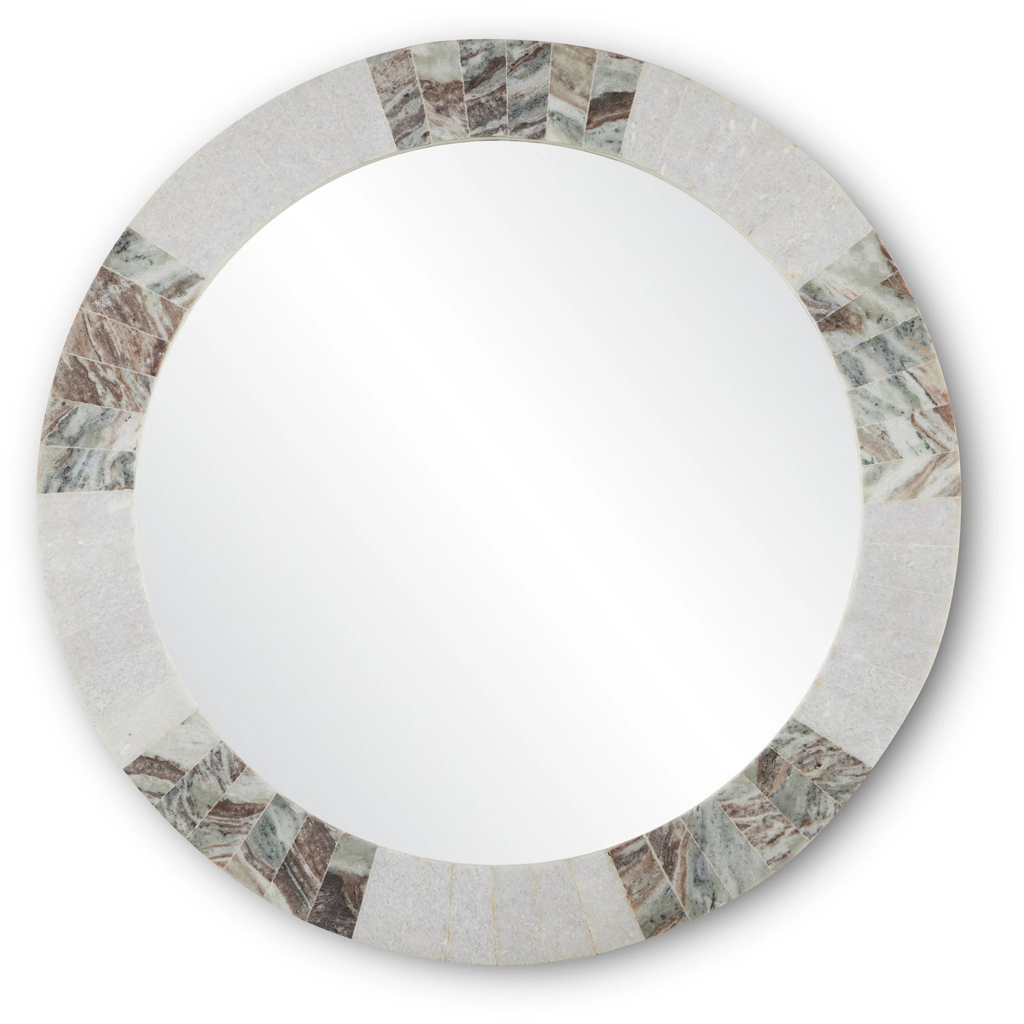 001 SI-1923903 | Primary Silo | Elena Round Mirror by Currey and Company in white, brown, mirror. Made from toronto brown marble, white marble, glass in a modern style.