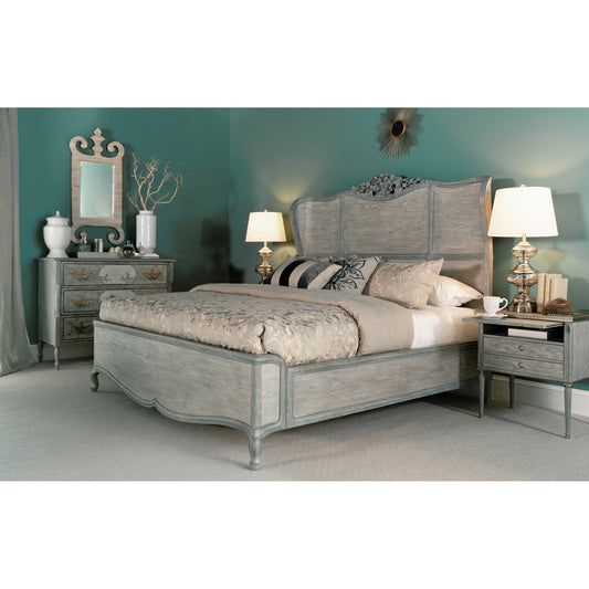 Arlingham King Shelter Bed by Jonathan Charles in blue and chipped blue oak. Made from oak solids, veneers in a modern style.
