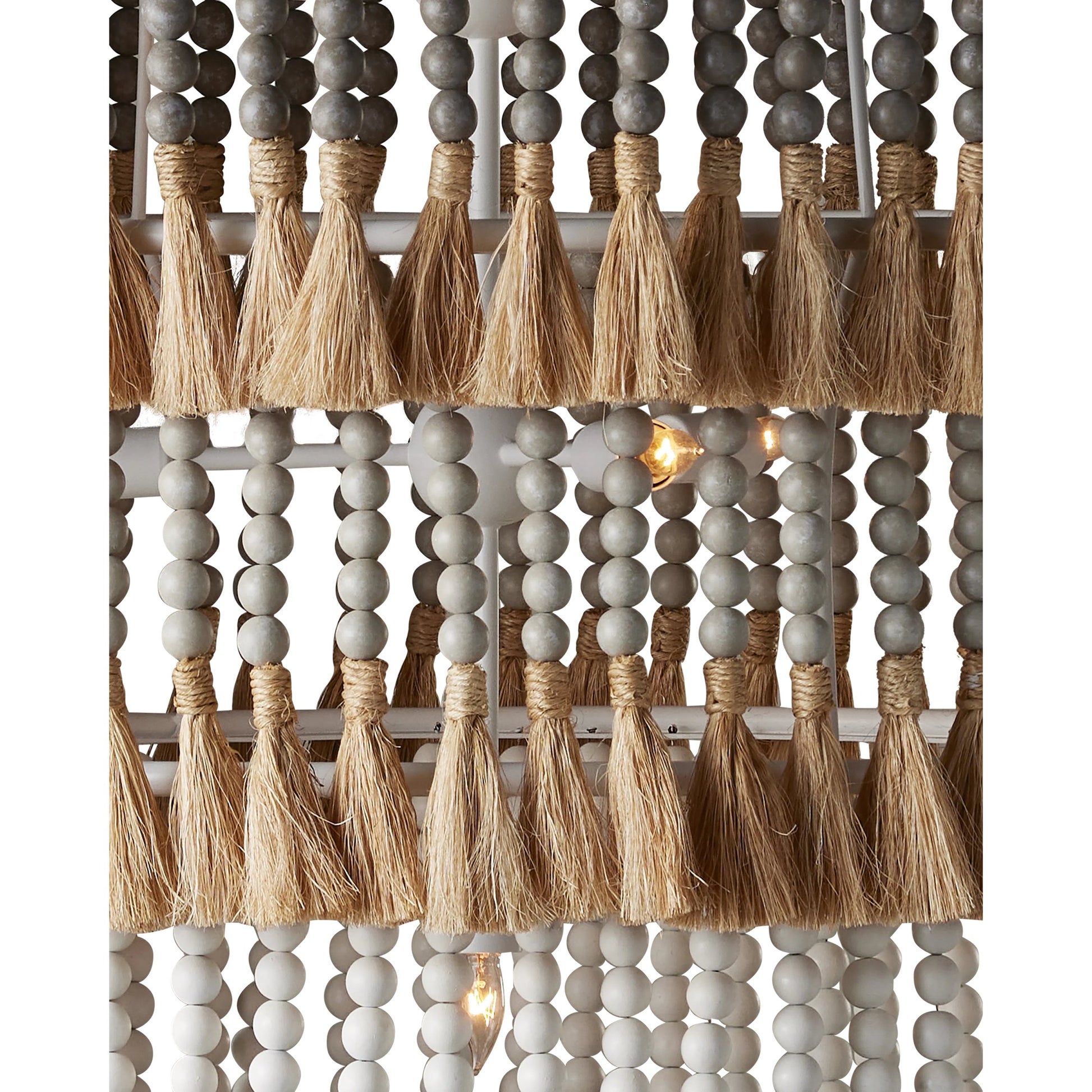 St. Barts Chandelier by Currey and Company in mist blue, demin blue. Made from wrought iron, wood beads, abaca rope in a coastal style.