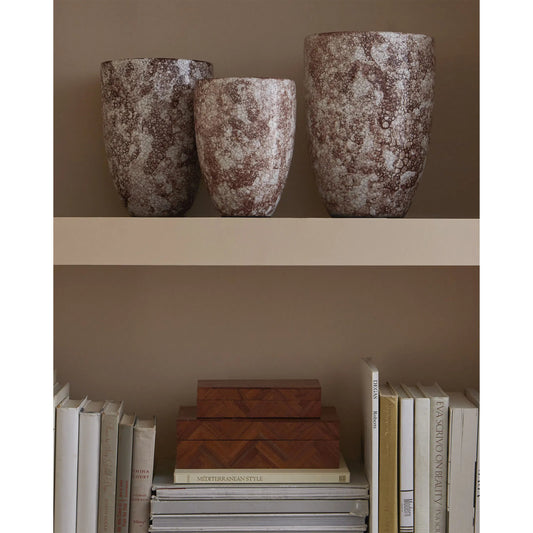 Marne Vase Set by Currey and Company in brown, off white. Made from terracotta in a modern style.