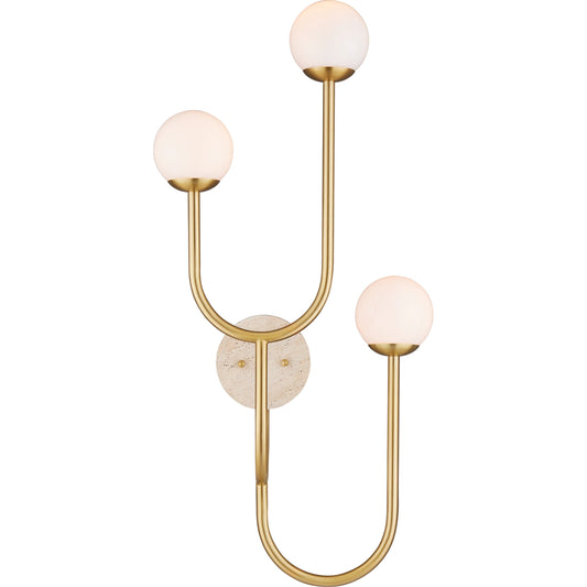 Highsmith Wall Sconce by Currey and Company in brass, natural, white. Made from metal, travertine, glass in a modern style.