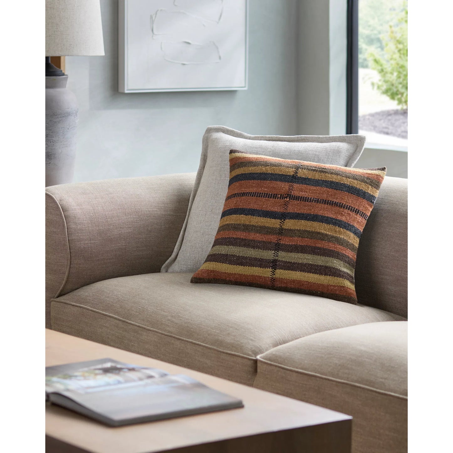 003 SI-2244490,SI-2244491,SI-2244492,SI-2244493,SI-2244494,SI-2244495 | Lifestyle | Blanche 540891 Pillow by Surya in burnt sienna, mustard, charcoal, olive, terracotta. Made from wool, cotton in a rustic style.