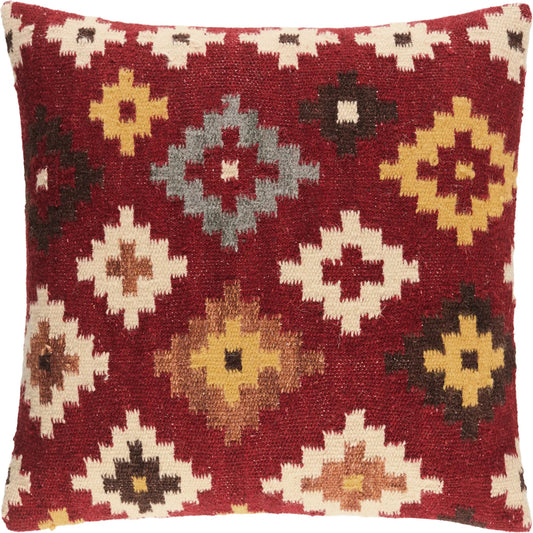 Blanche 540896 Pillow by Surya in crimson, mustard, charcoal, ivory, slate gray, chestnut. Made from wool, cotton in a cottage & farmhouse style.