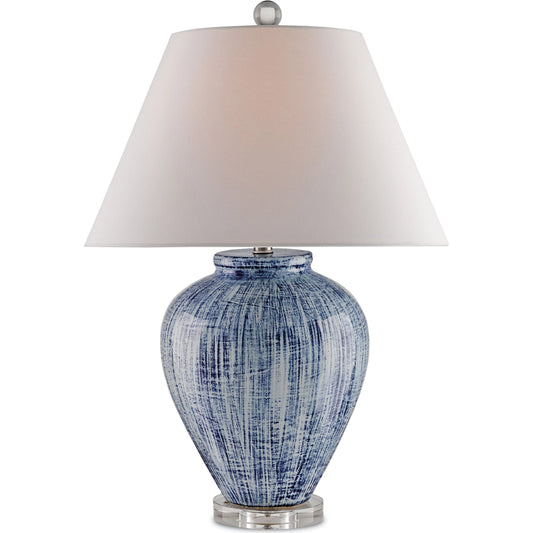 Malaprop Table Lamp by Currey and Company in blue, white. Made from ceramic, acrylic in a coastal style.