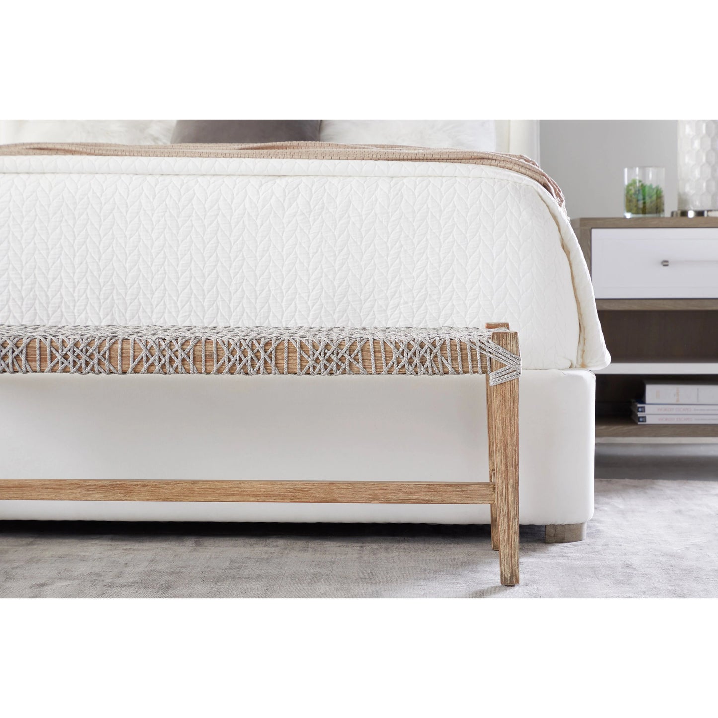 012 SR-387059,SR-387060,SR-387061 | Closeup | Balboa Upholstered Bed by Essentials For Living in livesmart peyton-pearl, natural gray. Made from wood, fabric in a modern style.