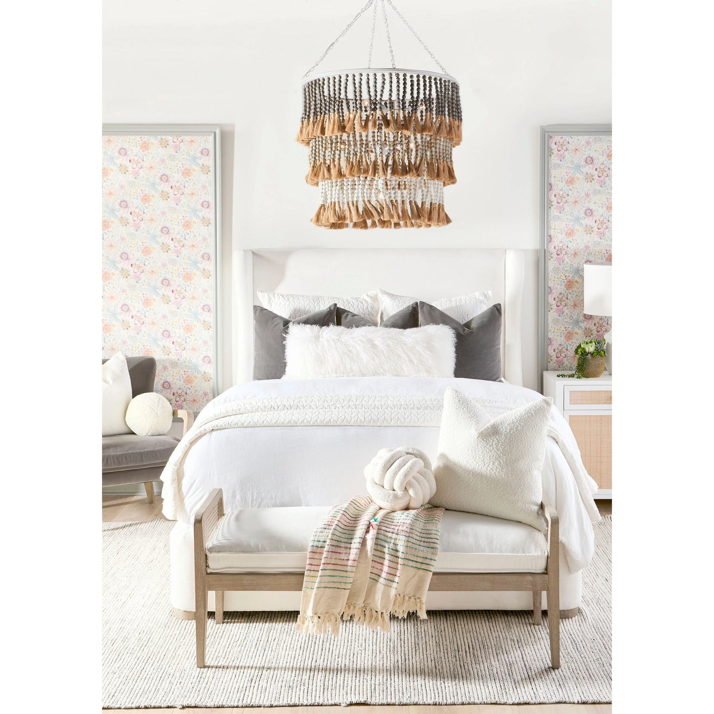 014 SR-387059,SR-387060,SR-387061 | Closeup | Balboa Upholstered Bed by Essentials For Living in livesmart peyton-pearl, natural gray. Made from wood, fabric in a modern style.