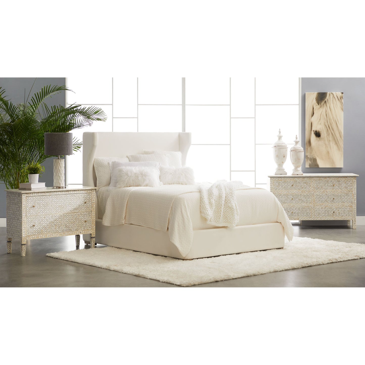 019 SR-387059,SR-387060,SR-387061 | Lifestyle | Balboa Upholstered Bed by Essentials For Living in livesmart peyton-pearl, natural gray. Made from wood, fabric in a modern style.