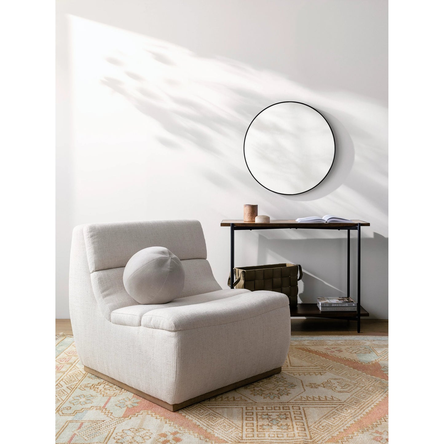 004 SI-2099281 | Lifestyle | Barber Lounge Chair- 497475 by Surya in white, brown and painted. Made from polyester upholstery: polyester, rubber wood, polyurethane foam, dacron in a modern style.