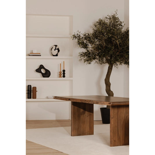 Lila Dining Table by Moe's Home Collection in brown and mid tone brown. Made from acacia wood, metal connecting plate in a traditional style.