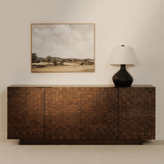 Easton Sideboard by Moe's Home Collection in brown. Made from acacia wood, acacia veneer, solid acacia wood, back panel in acacia veneer. in a traditional style.