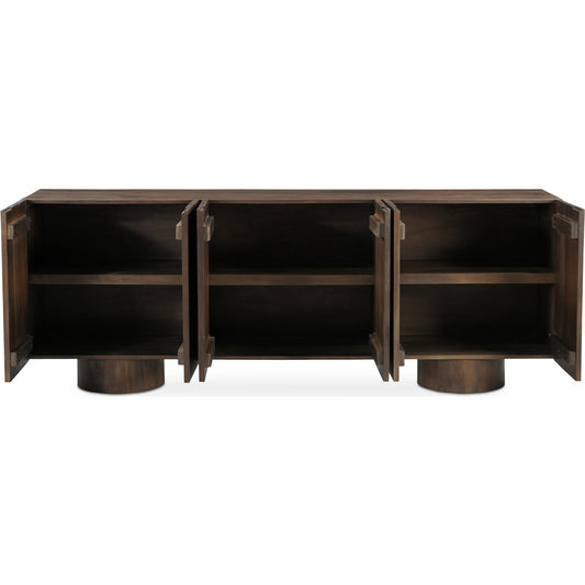 Hadley Sideboard by Moe's Home Collection in warm brown. Made from reclaimed neem wood, acacia veneer back panel, metal connecting plate in a traditional style.