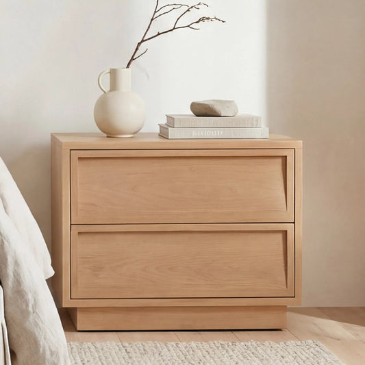 Hudson Nightstand by Moe's Home Collection in natural. Made from drawers, sides, hemlock wood, drawer bottom panel, pine veneer, mdf in a unique style.