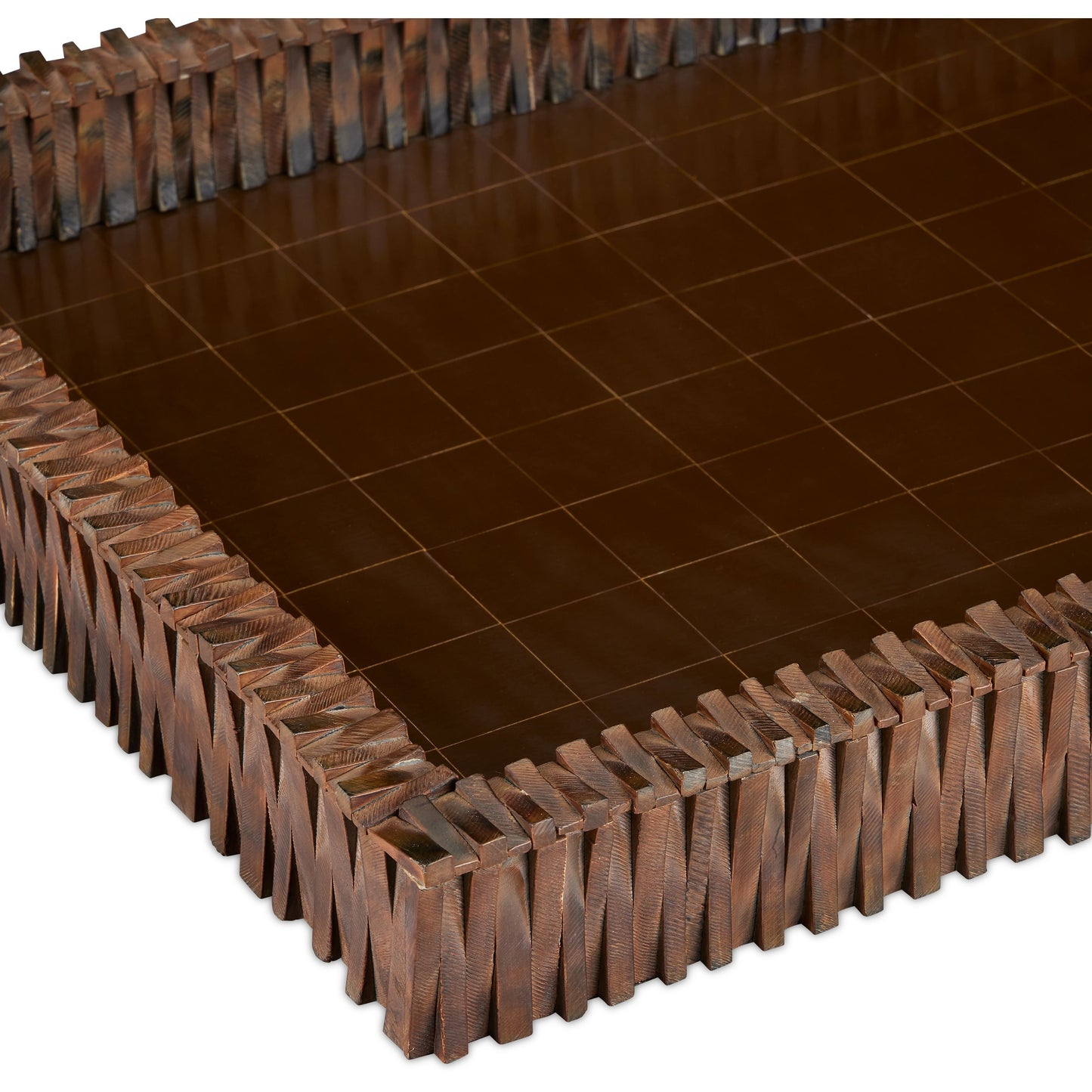 002 SI-2133977 | Closeup | Koa Tray by Currey and Company in burnt horn, brown. Made from horn, composite in a cottage & farmhouse style.