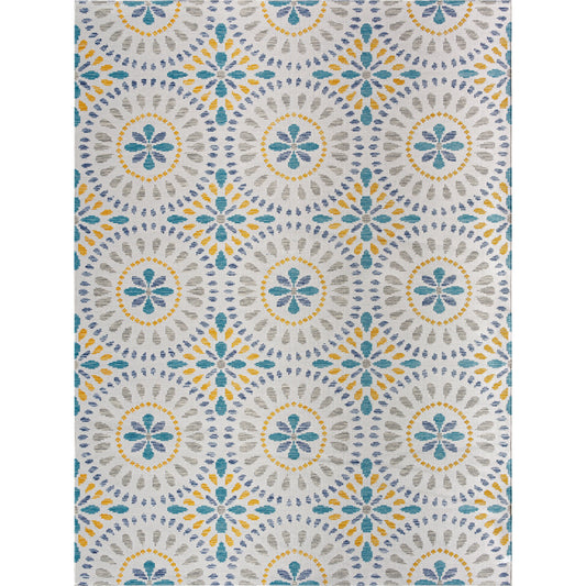 001 SI-2052577,SI-2052578 | Primary Silo | Barbados Rug - 492281 by Livabliss in off-white, dark blue, light gray, teal, mustard. Made from face: 100% polypropylene, warp: 100% polypropylene in a unique style.