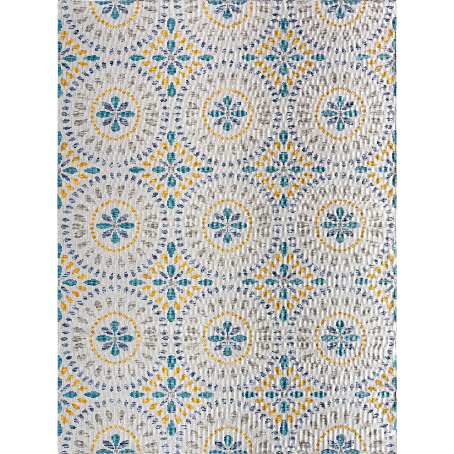 001 SI-2052577,SI-2052578,SI-2052579 | Primary Silo | Barbados Rug - 492281 by Livabliss in off-white, dark blue, light gray, teal, mustard. Made from face: 100% polypropylene, warp: 100% polypropylene in a unique style.