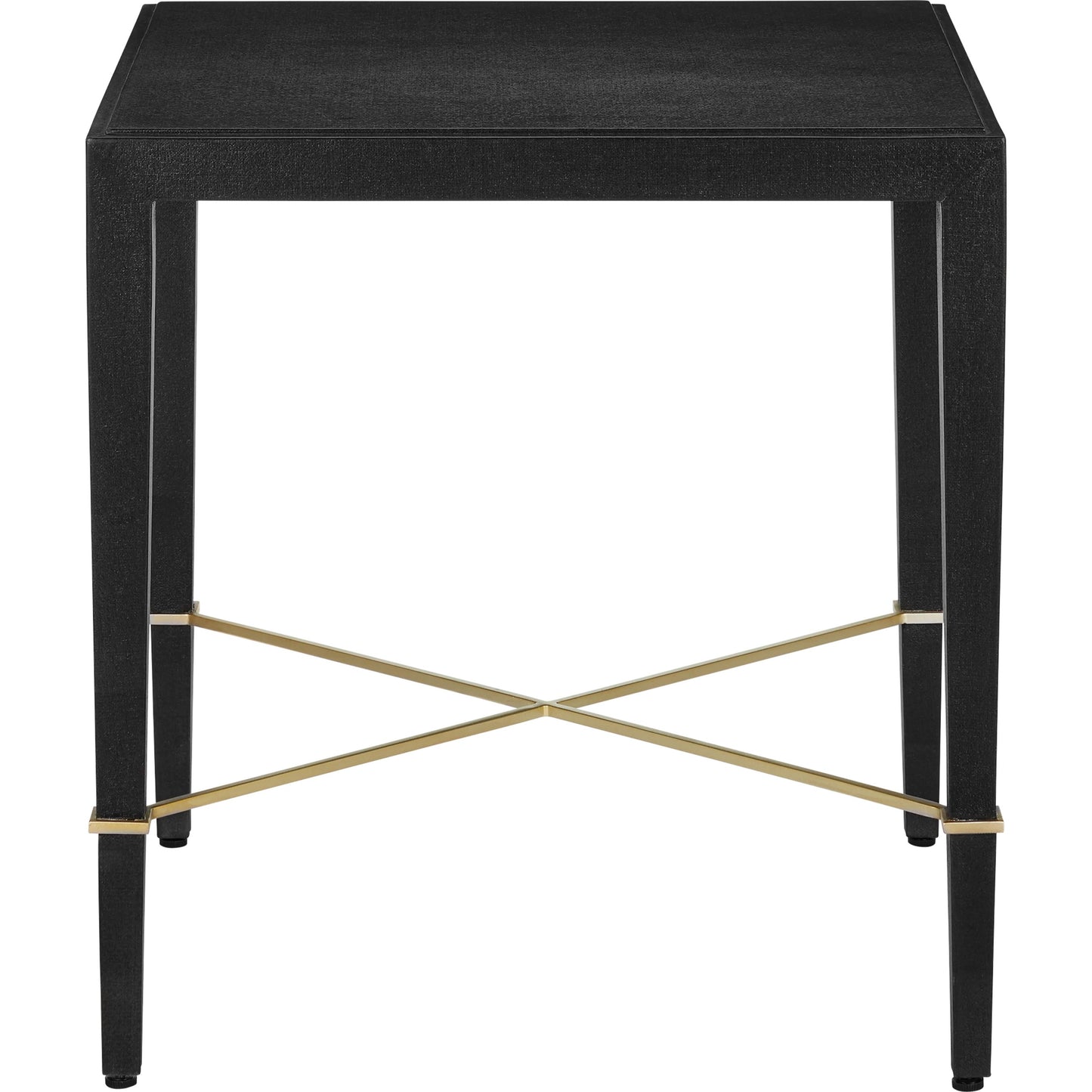 004 SI-2191867 | Additional Silo | Verona End Table by Currey and Company in black lacquered linen, champagne. Made from lacquered linen, mahogany, engineered wood, metal in a modern style.