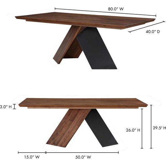 Axio Dining Table by Moe's Home Collection in walnut. Made from solid american walnut, iron, walnut legs in a modern style.
