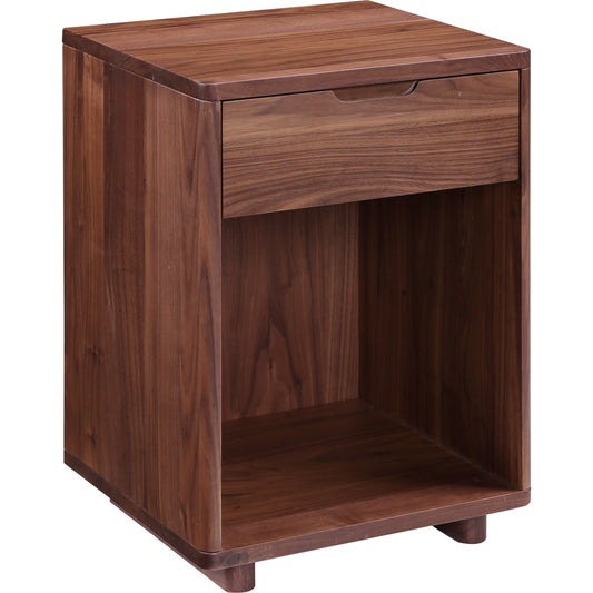 001 SI-1771786 | Primary Silo | Osamu Walnut Nightstand by Moe's Home Collection in brown. Made from solid walnut, walnut veneer, mdf in a traditional style.