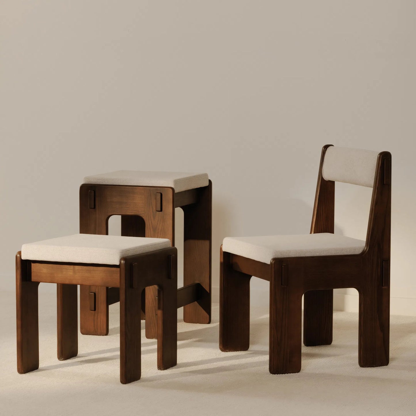 010 SI-2253602 | Lifestyle | Ashby Counter Stool by Moe's Home Collection in beige and walnut. Made from upholstery: 100% polyester, solid ash, plywood in a unique style.