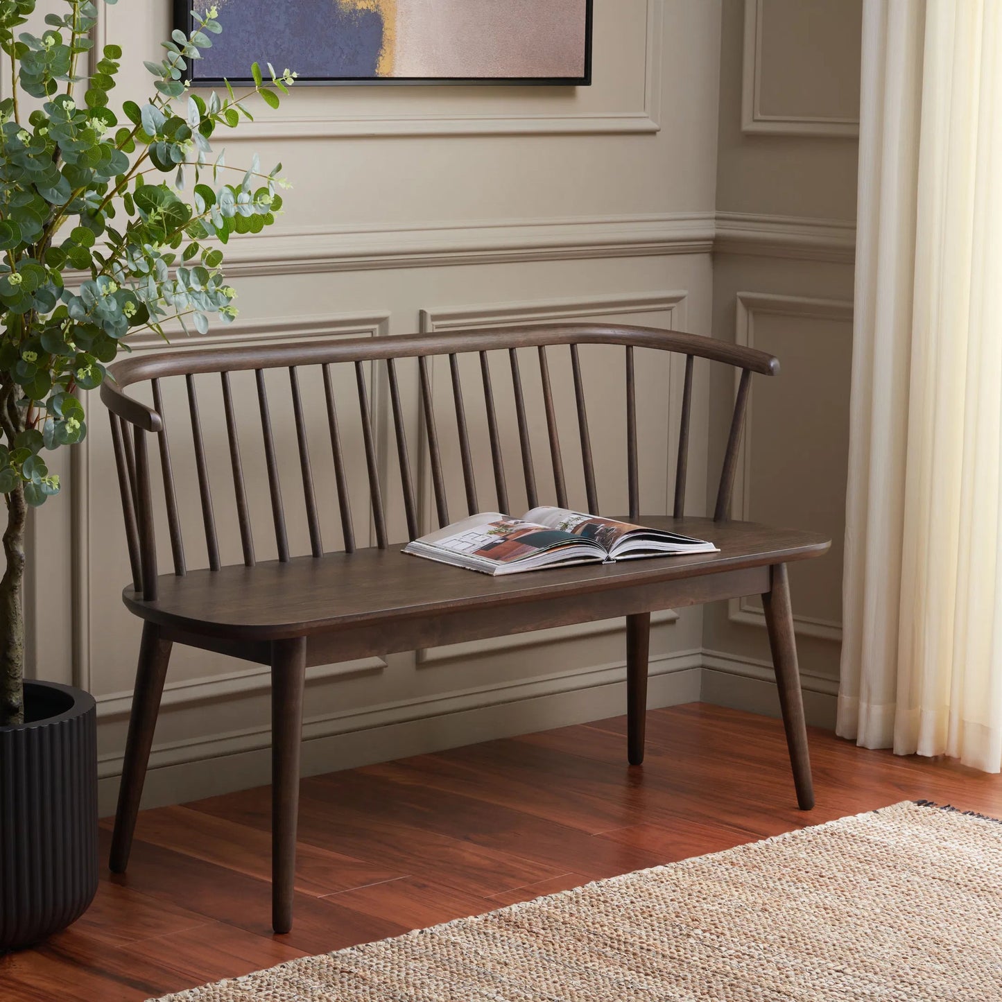 054 SI-2262953 | Lifestyle | Ingham Spindle Bench by HedgeApple Essentials. Made from rubber wood, iron in a modern style.