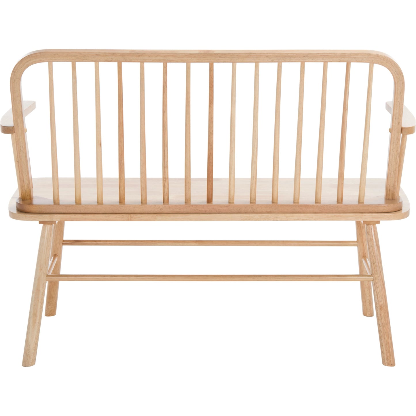 010 SI-2033080 | Closeup | Bowcreek Spindle Bench by HedgeApple Essentials in natural. Made from rubber wood, iron in a modern style.