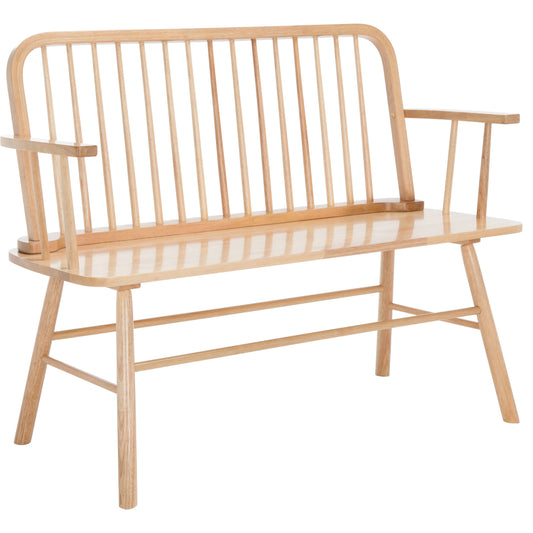 Bowcreek Spindle Bench by HedgeApple Essentials in natural. Made from rubber wood, iron in a modern style.