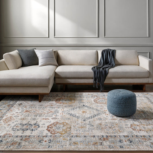 Beckham BCM-2313 Rug by Livabliss in off-white, medium gray, ice blue, charcoal, amber, medium brown. Made from main: 100% polyester in a unique style.