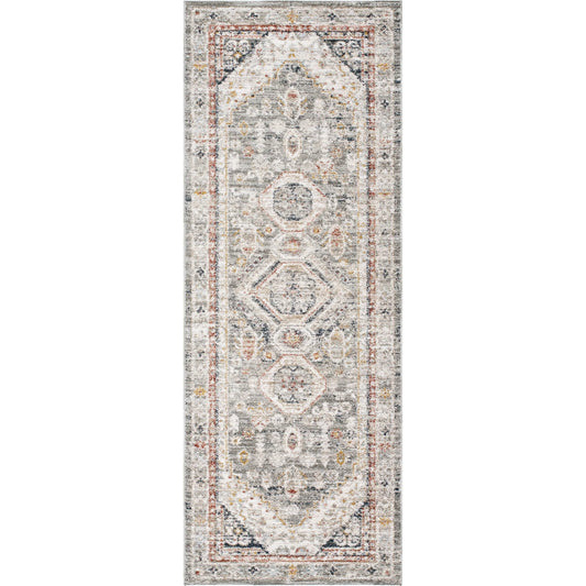 Beckham Rug - 33076 by Livabliss in medium gray, off-white, ice blue, charcoal, medium brown, amber. Made from main: 100% polyester in a unique style.
