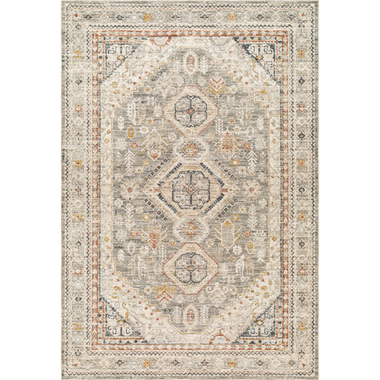 Beckham Rug - 33076 by Livabliss in medium gray, off-white, ice blue, charcoal, medium brown, amber. Made from main: 100% polyester in a unique style.
