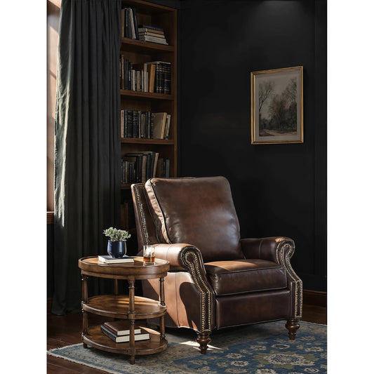 Conlon Recliner by Hooker Furniture in brown and sedona chateau. Made from leather in a traditional style.