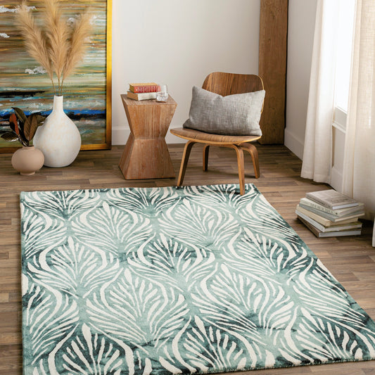 Belladonna BDA-3006 Rug by Surya in deep teal, teal, pale blue, ivory. Made from 100% wool in a unique style.