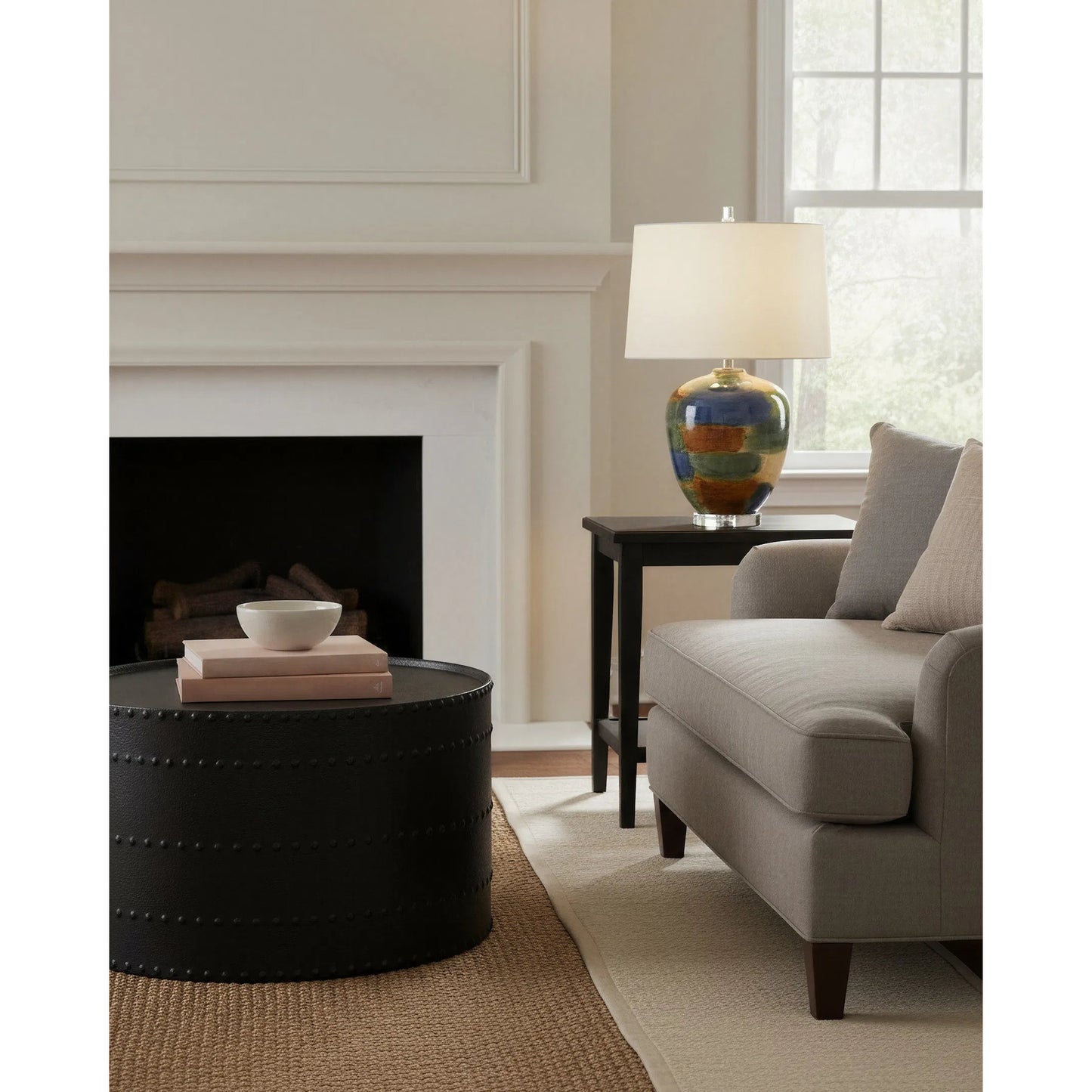 003 SR-823737 | Lifestyle | Rainbow Table Lamp by Currey and Company in blue, green, sand, rust, clear. Made from porcelain, crystal in a eclectic & global style.