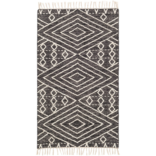 002 SI-1844209,SI-1844210,SR-756709,SR-756710,SR-756711,SR-756712 | Primary Silo | Bedouin BDO-2300 Rug by Livabliss in black, cream. Made from 70% cotton, 30% wool in a unique style.