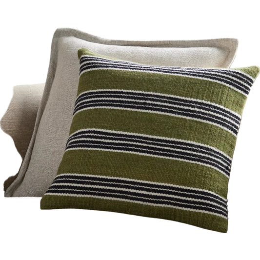 Bold Stripes Pillow by Surya in olive, black, ivory. Made from wool, cotton in a modern style.