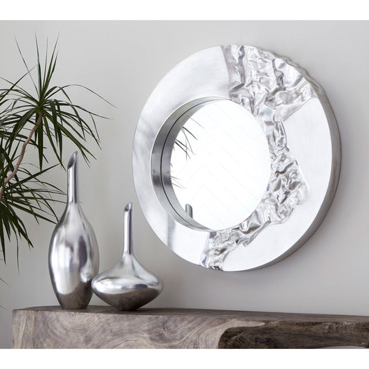Mercury Round Silver Mirror by Phillips Collection in silver and silver leaf. Made from resin, resin composite in a modern style.
