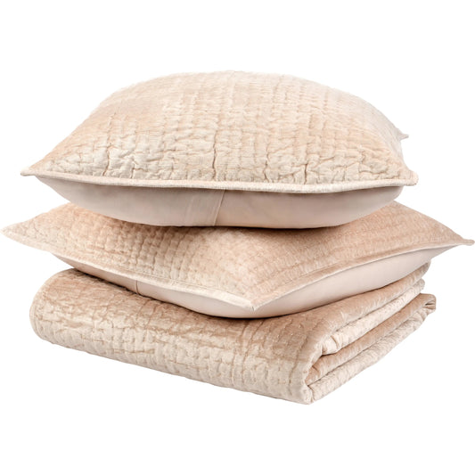 Dimitry 3-Piece 100% Rayon Velvet Quilt by Villa by Classic Home in beige. Made from 100% rayon velvet in a transitional style.