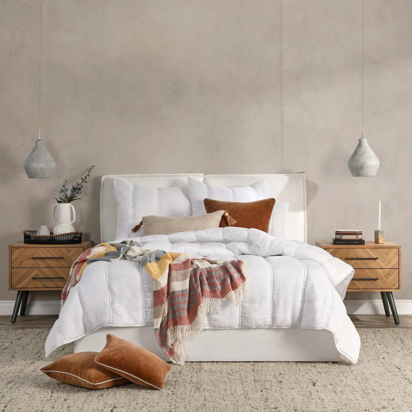 006 SI-2533290 | Lifestyle | Rowen 3-Piece Sustainable Fabric Quilt Set by Villa by Classic Home. Made from 100% ramie in a unique style.