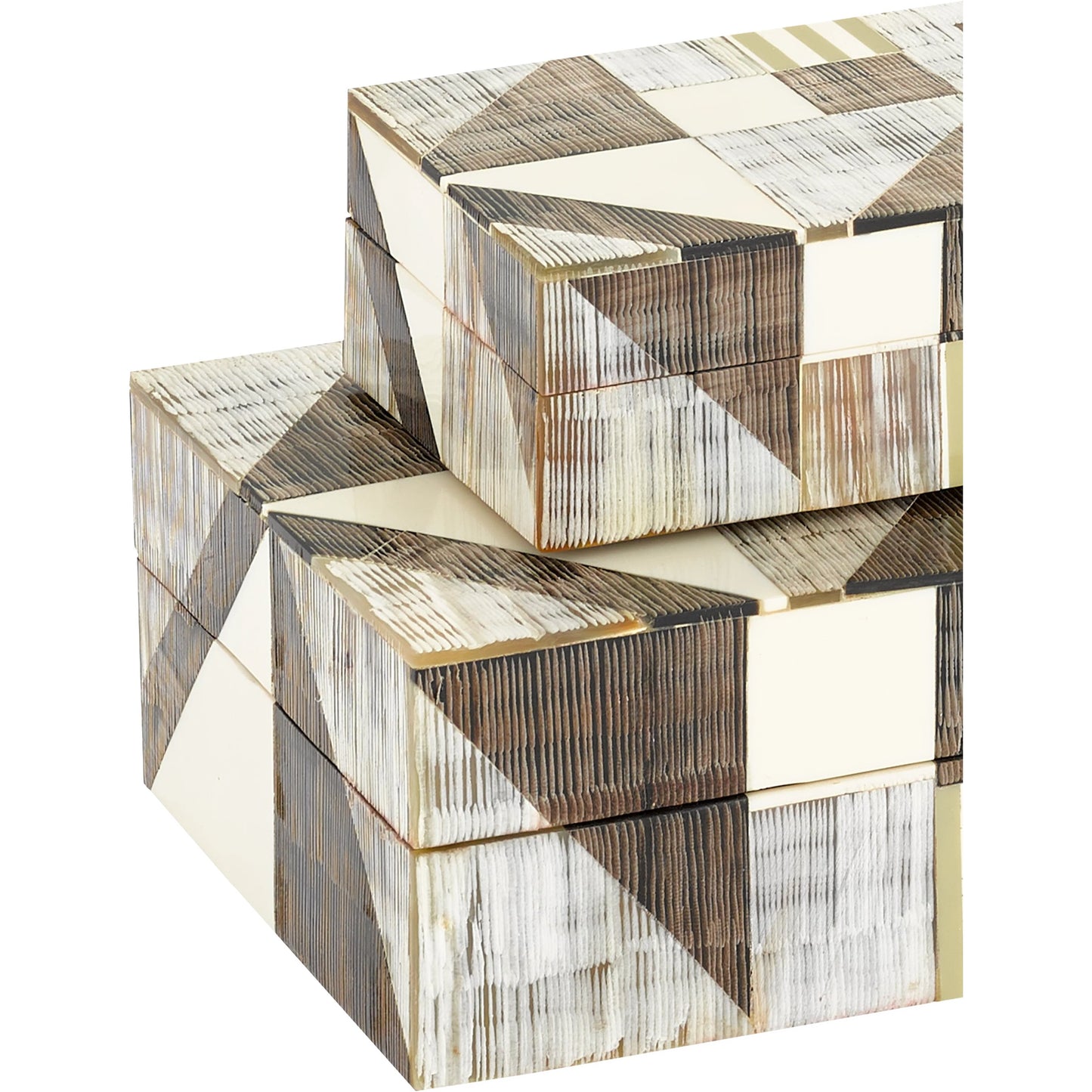 003 SR-890189 | Closeup | Modernist Bone and Horn Boxes by Currey and Company in gray, natural. Made from horn, composite, wood in a eclectic & global style.