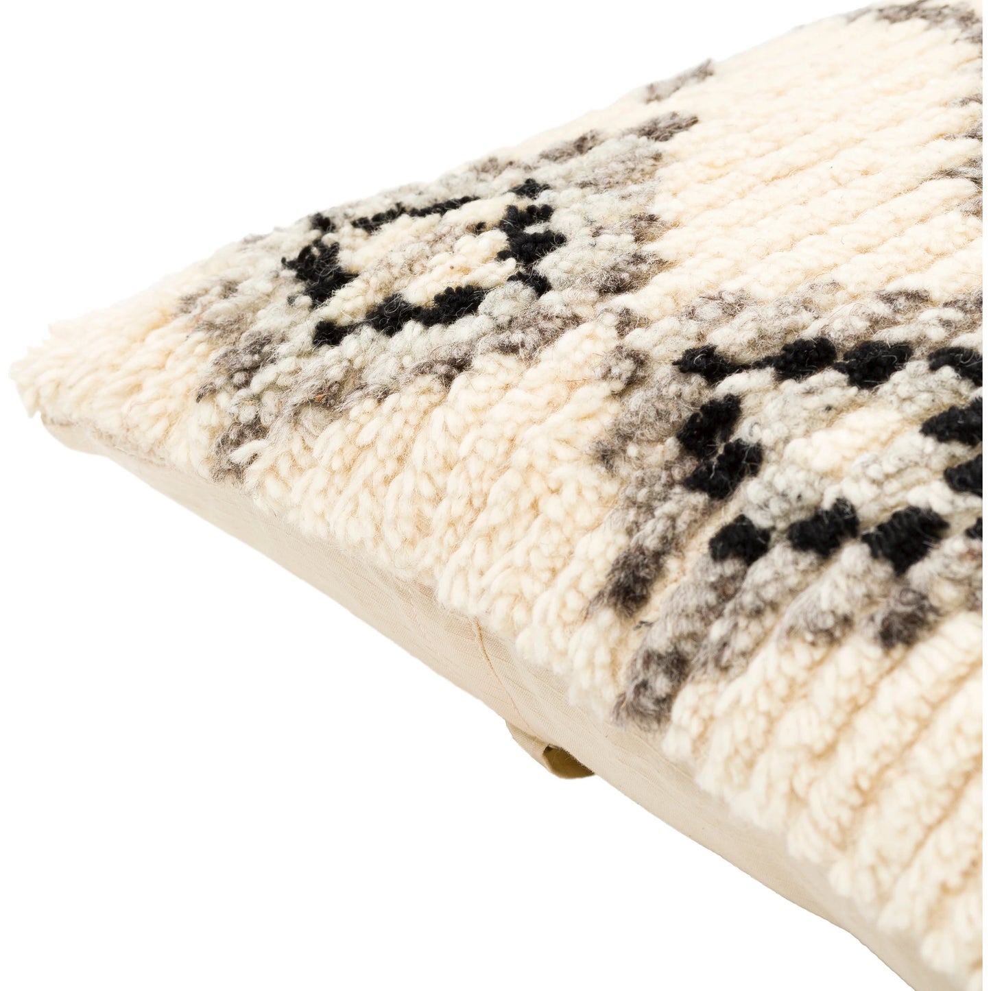 004 SI-1877607,SI-1877608 | Closeup | Benisouk Pillow - 18078 by Surya in gray, light beige. Made from 100% wool, 100% cotton in a eclectic & global style.