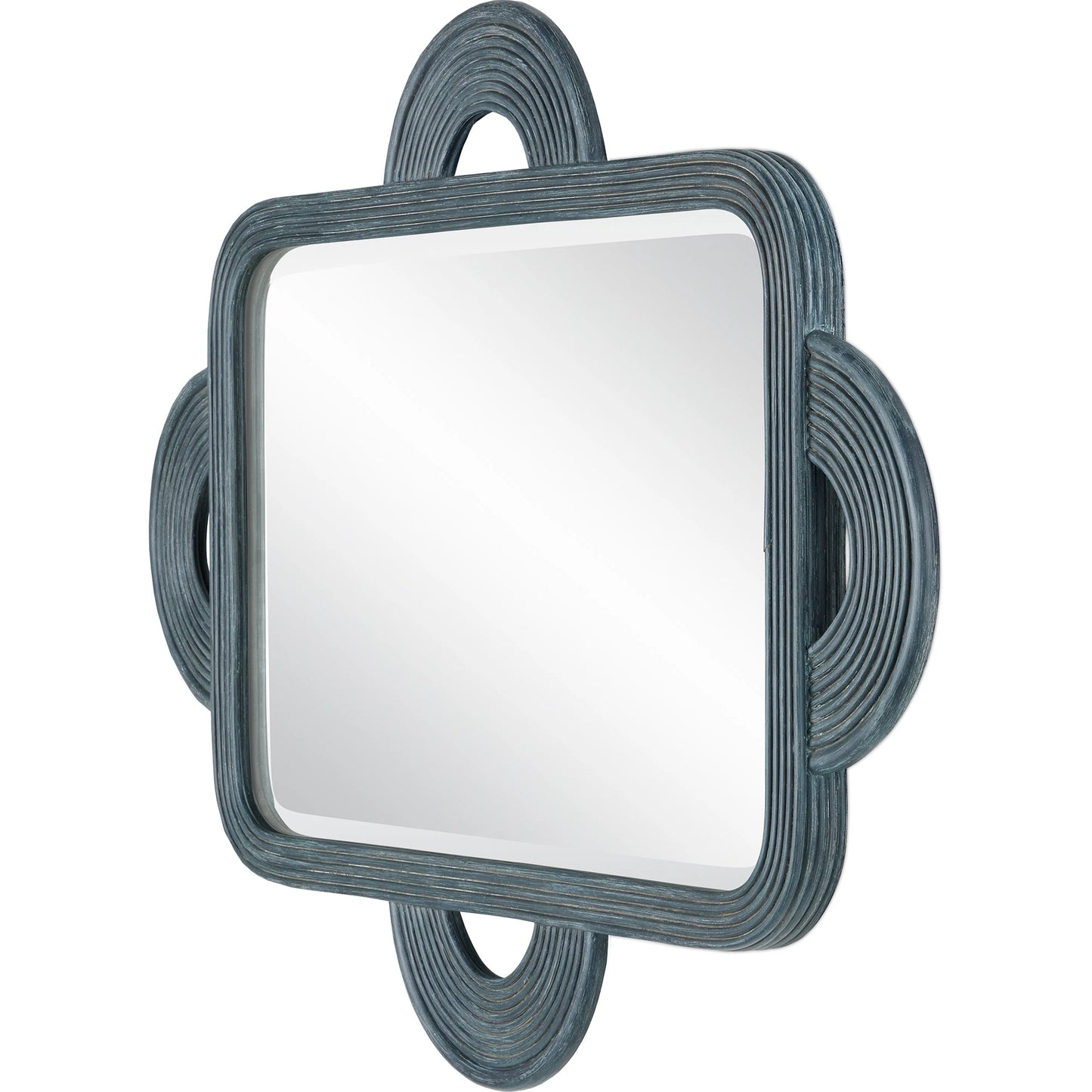 009 SI-1924158 | Additional Silo | Santos Rectangular Mirror by Currey and Company in navy. Made from rattan, mahogany, glass in a modern style.