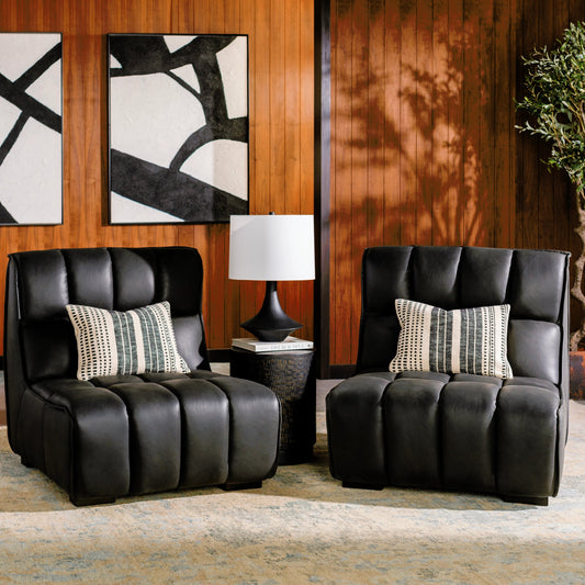 Belfort Lounger - 13083 by Surya in black, dark brown. Made from leather, rubber wood in a traditional style.