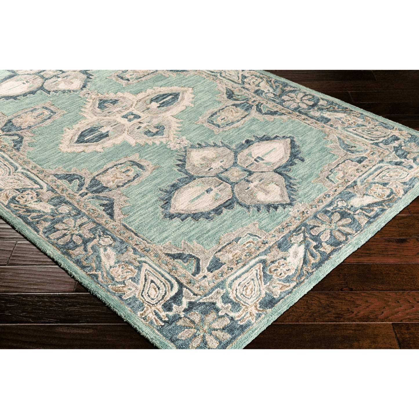 008 97701-40237,97701-40238,97701-40239 | Closeup | Bonifate Rug - 22104 by Surya in aqua, denim. Made from 100% wool in a unique style.
