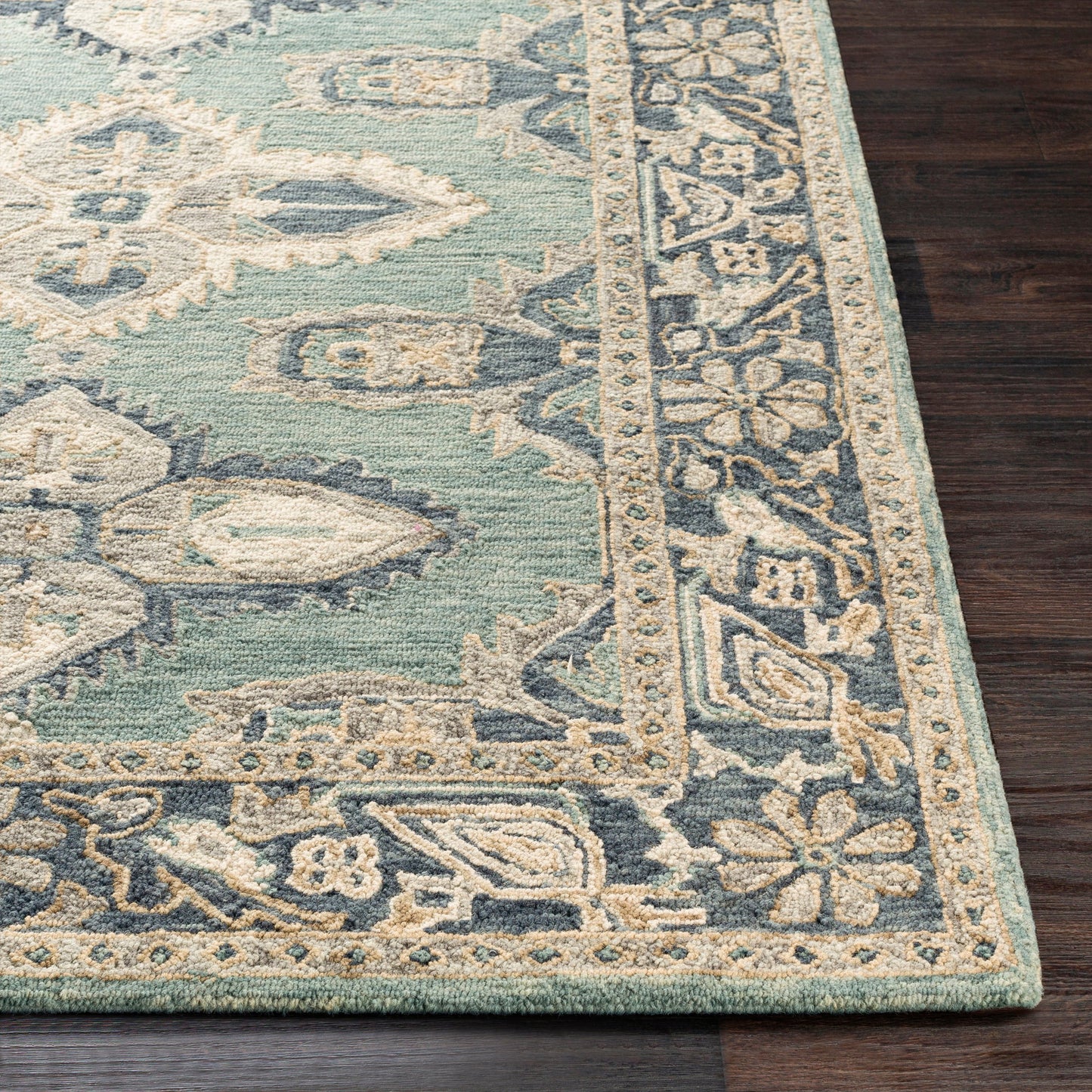 004 97701-40237,97701-40238,97701-40239 | Closeup | Bonifate Rug - 22104 by Surya in aqua, denim. Made from 100% wool in a unique style.